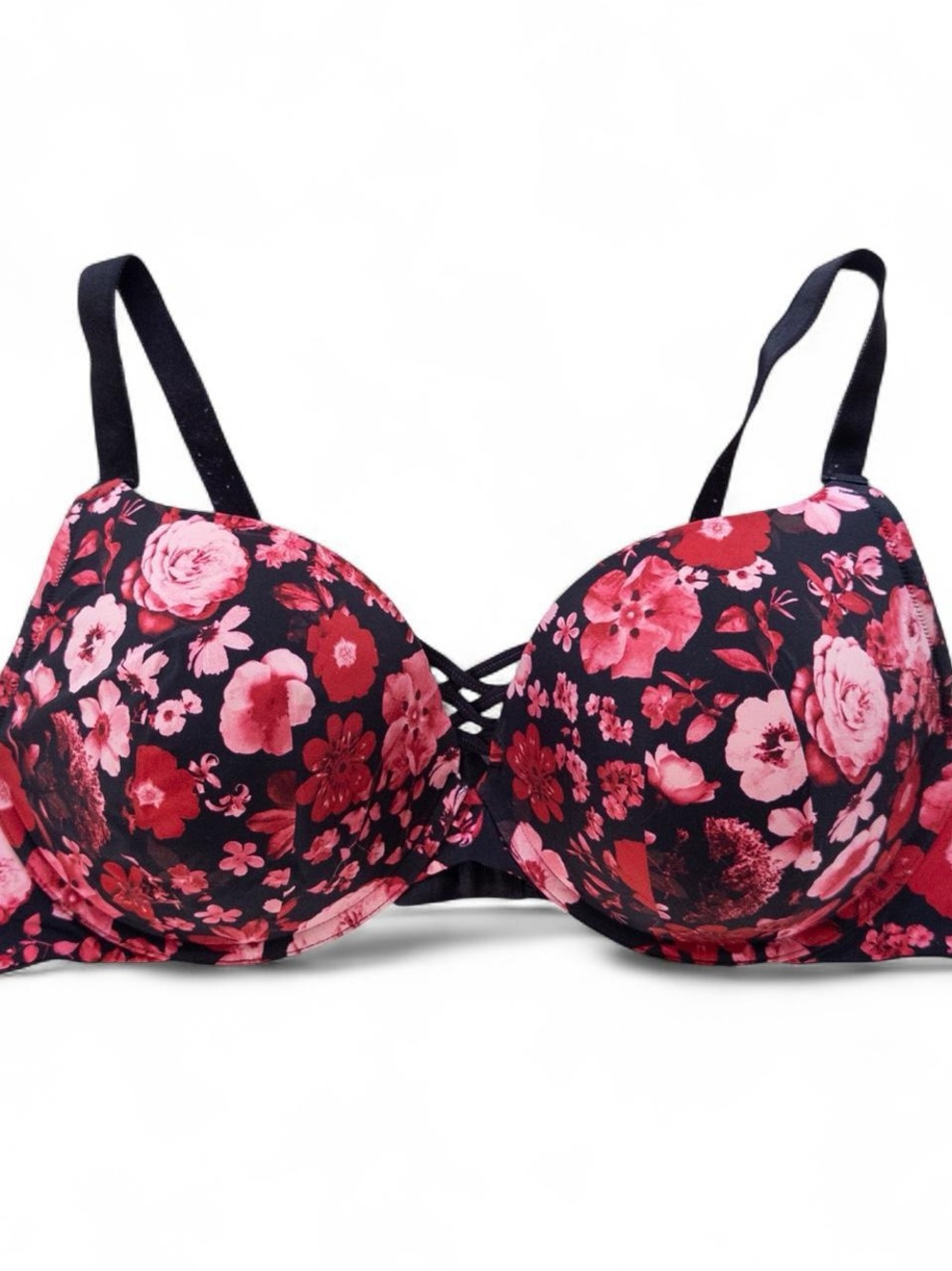 Torrid Curve 360 Back Smoothing Push-Up Plunge Bra 46D Black Red Pink